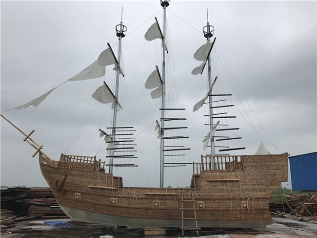 大型户外景观装饰木质海盗船帆船