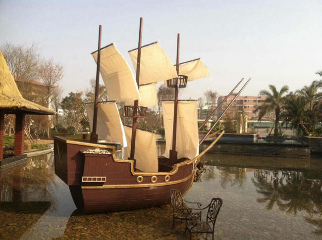 户外景观木船海盗船木质景观帆船