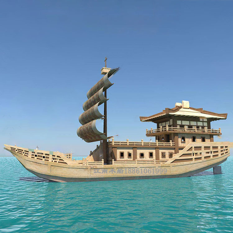 江南木船定制大型户外仿古战船古木船模型标志景观装饰广告船
